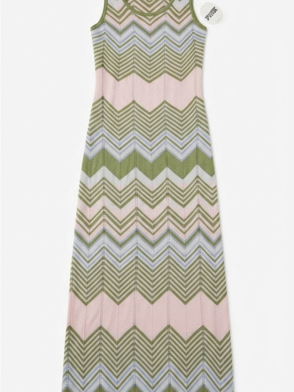 Sleeveless Chevron Maxi Dress in Sage Green and Pink